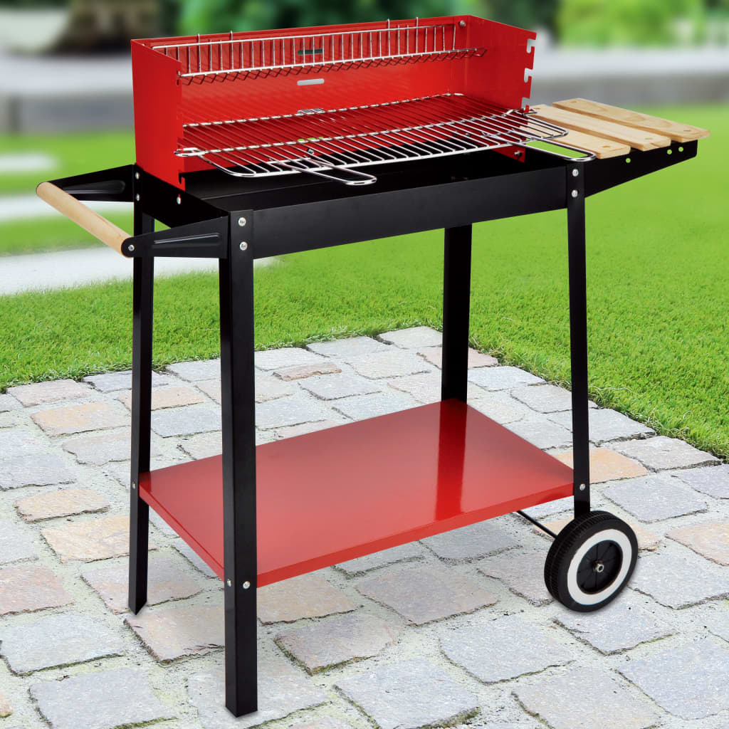 HI Griglia Barbecue a Carbone con Ruote 88x44x83 cm Rossa 435262