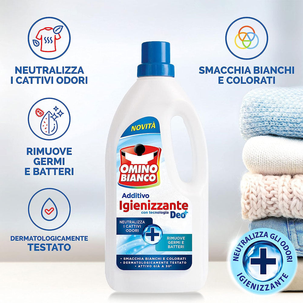 3 x Omino Bianco 1000 ml Additivo Igienizzante Liquido per Bucato Contro Batteri