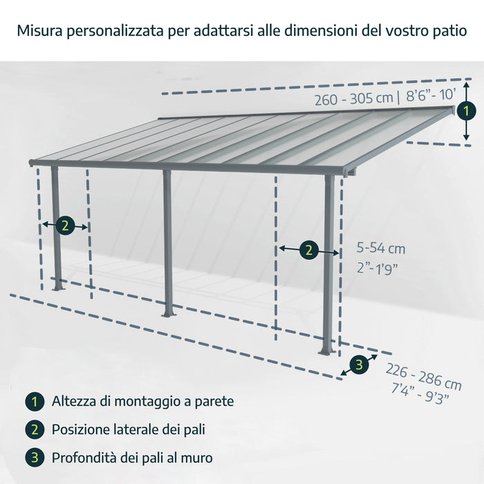 Pergola Addossata in Alluminio Olympia 3X3 m Bianco