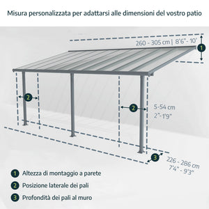 Pergola Addossata in Alluminio Feria 3X6.1 m colore Grigio 