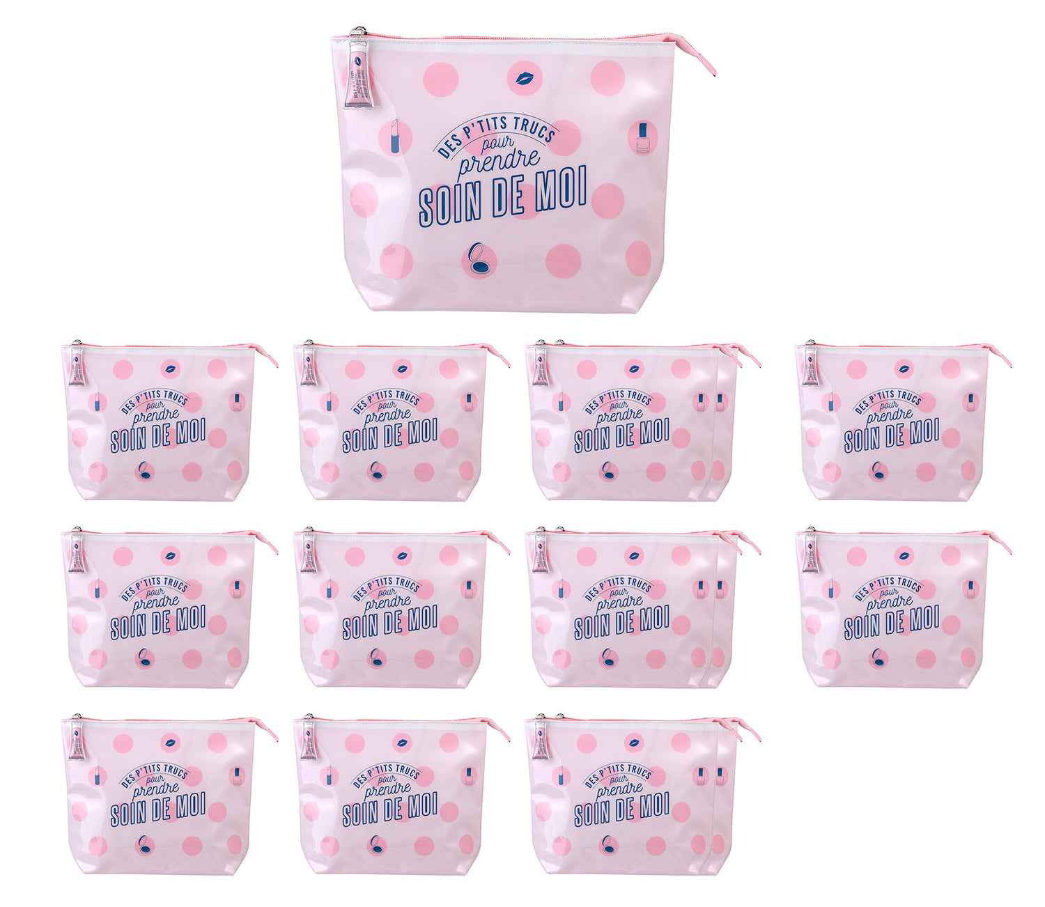 Set 12 Beauty Case per Bambini 28x7,5x21 cm per Trucchi da Viaggio Shiny Rosa