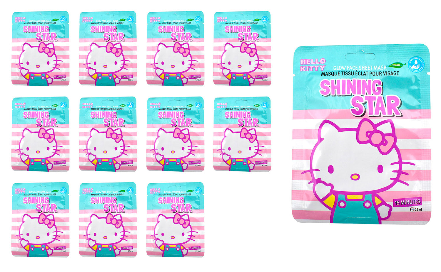 Set 12 Maschere Viso per Bambini Hello Kitty 25 ml Shining Star