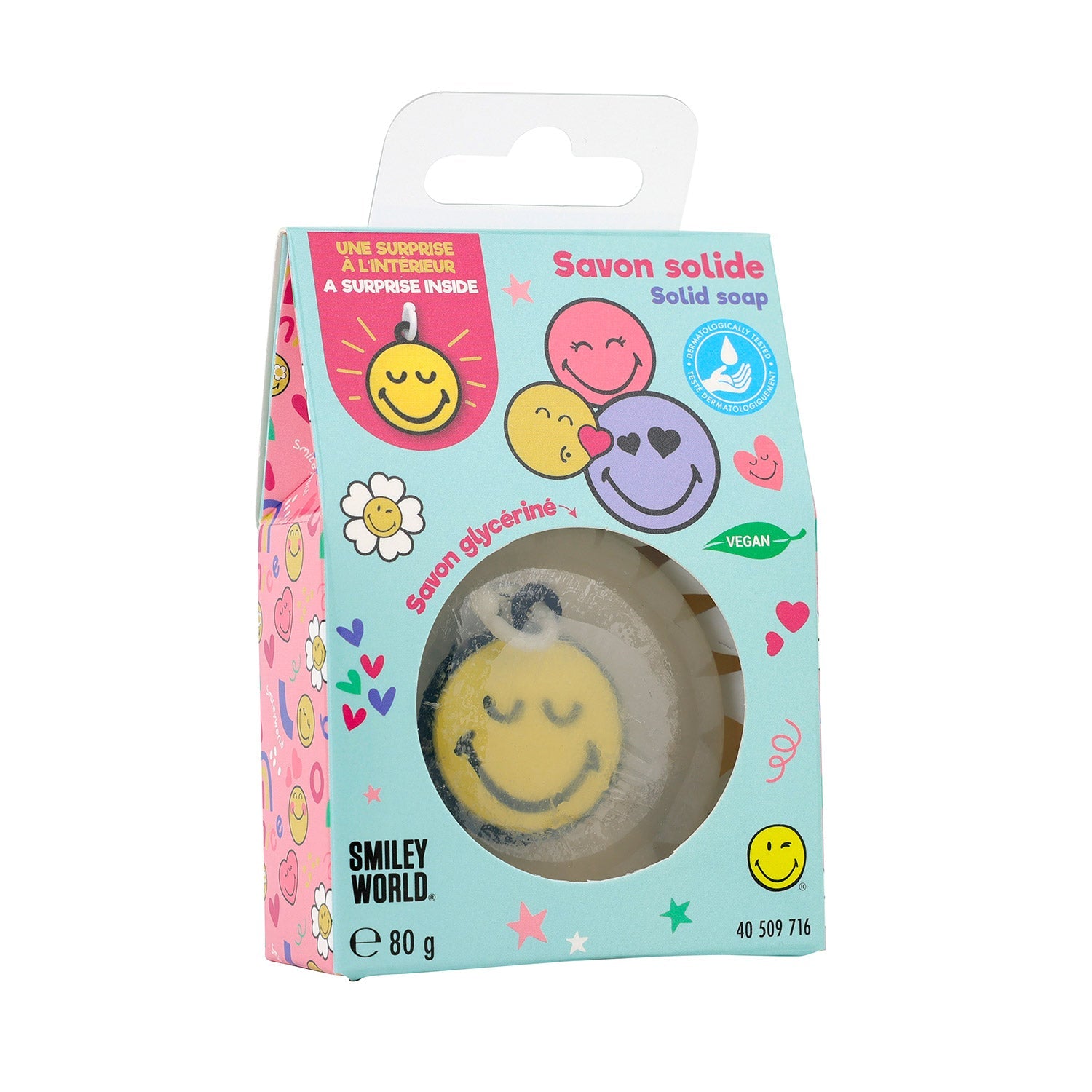 Set 24 Saponette Smiley per Bambini 80 gr con Sorpresa Portachiavi Interno