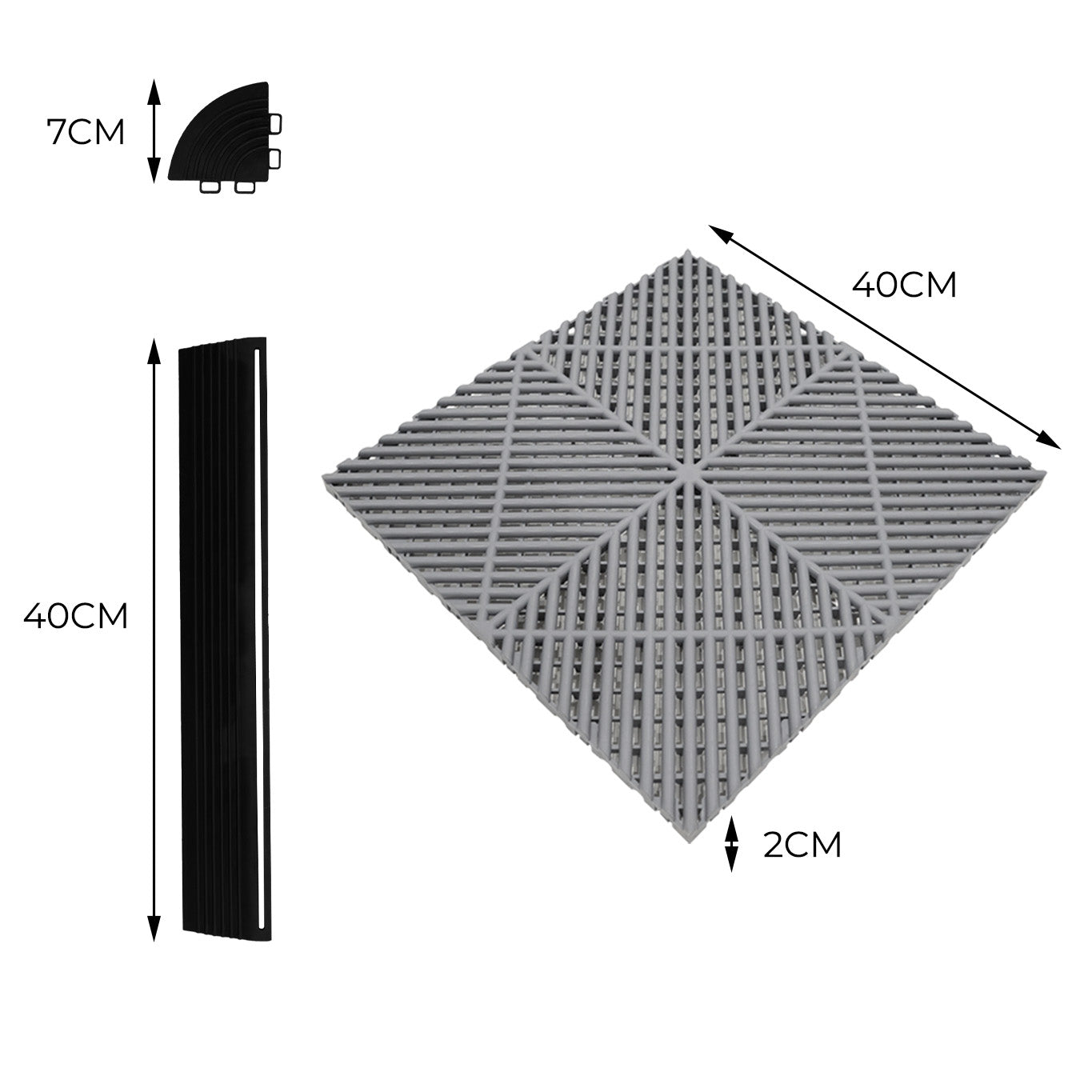 Luci LED Esagonali & Piastrelle Ventilate per Pavimento Garage con Bordi - 90 Grigie & 30 Nere