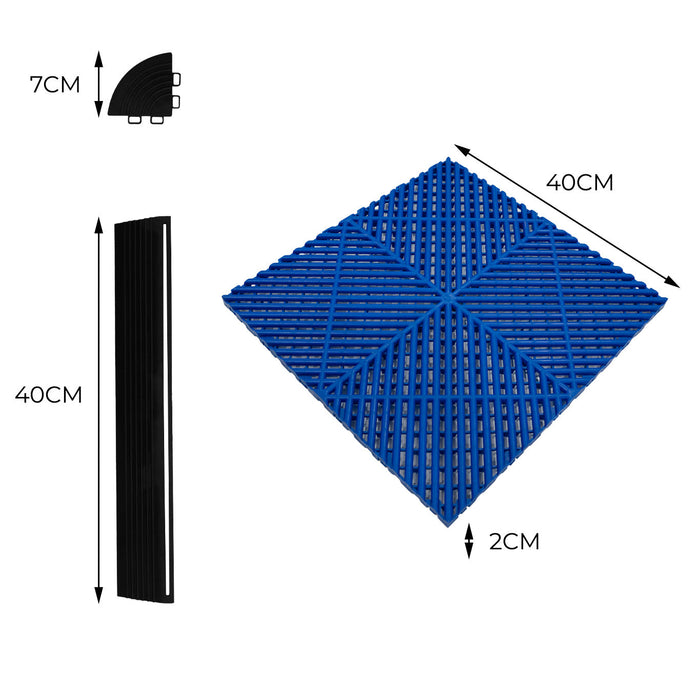 Luci LED Esagonali & Piastrelle Ventilate per Pavimento Garage con Bordi - 90 Blu & 30 Grigie