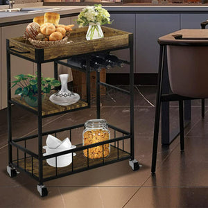 Carrello Cucina Multiuso Portaoggetti Stile Industrial Carrellino Portabottiglie