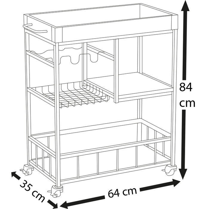 Carrello Cucina Multiuso Portaoggetti Stile Industrial Carrellino Portabottiglie