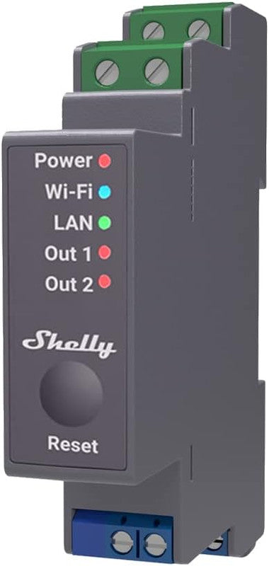 SHELLY PRO 2 relè montabile su guida DIN 2 canali Wi-Fi LAN e Bluetooth Automatizzazione tapparelle Interruttori