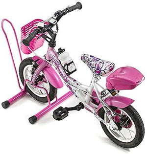 ANDRYS - Porta Biciclette per Bambini dai 3 ai 10 Aanni, con Piedistallo, 1 Posto, 38.5 x 29 x 50 cm, Colore Rosa