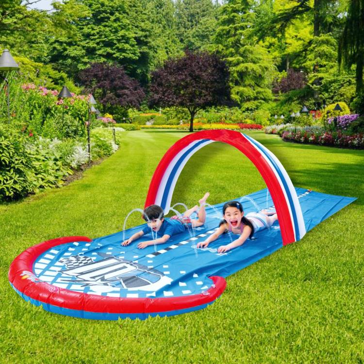 Acqua Scivolo Ferroviario Doppio Bambini 488cm Gioco Esterno Giardino Piscina