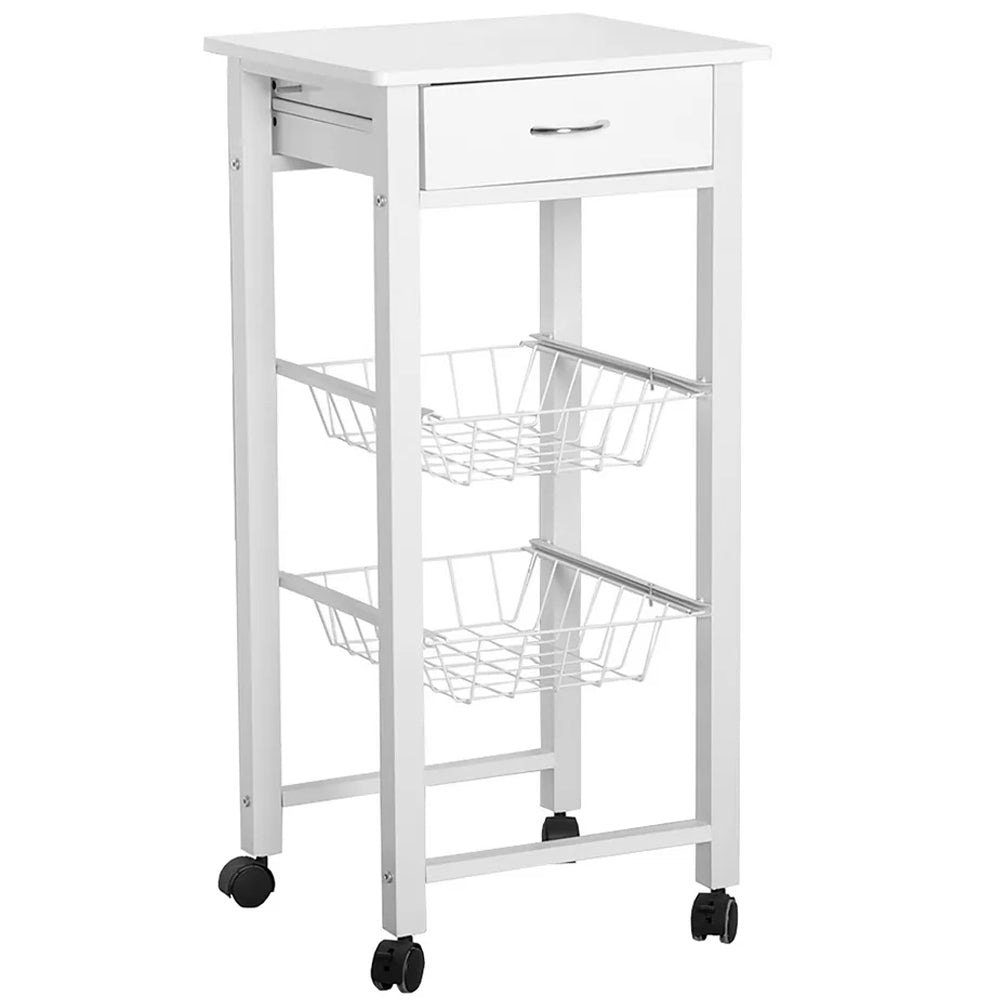 Carrello da Cucina Salvaspazio in Legno Bianco 1 Cassetto Portaposate 2 Cestelli