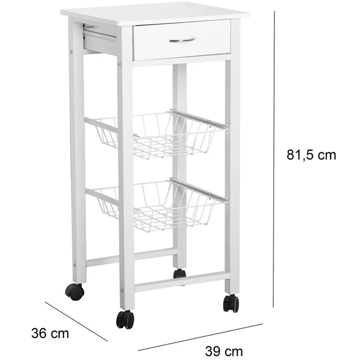 Carrello da Cucina Salvaspazio in Legno Bianco 1 Cassetto Portaposate 2 Cestelli