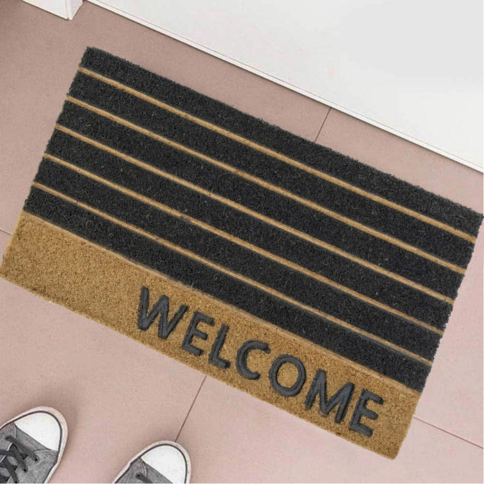 Tappeto Zerbino Rettangolare Welcome In Fibra Di Cocco 60 x 40 cm Beige e Nero