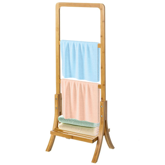 Portasciugamani da Bagno in Bambù Naturale Nordico 3 Barre 1 Ripiano 104x29x40cm