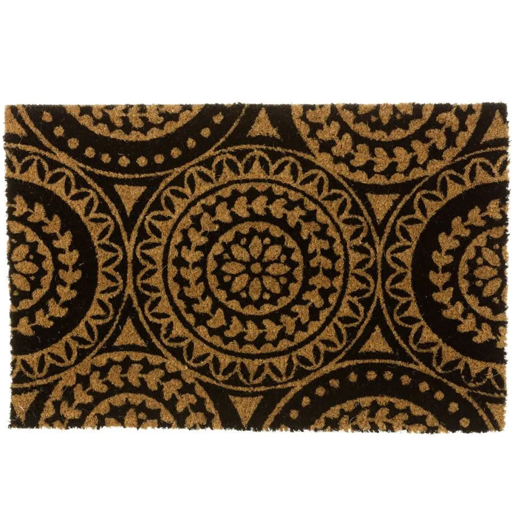 Tappeto Zerbino Rettangolare Mandala In Fibra Di Cocco 60 x 40cm Beige e Marrone