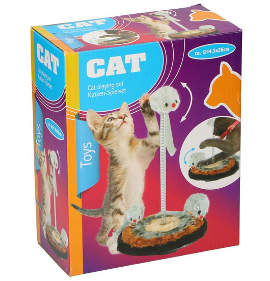 GIOCO PER GATTO CON 3 TOPI 15 X 26 CM PLAY SET GATTI GIOCHI PASSATEMPO ANIMALI