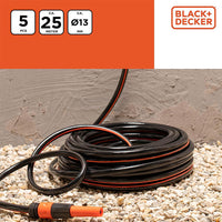 Tubo Pompa dell'Acqua da Giardino 25 Metri Ø13 con 5 Raccordi Max 6 Bar in PVC Black & Decker