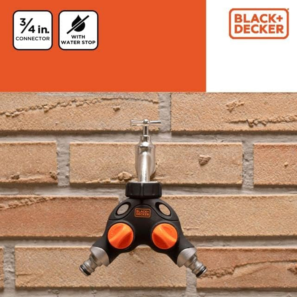 Raccordo Rubinetto Doppio Connettore 2 Vie 3/4 Pollici con Blocco Acqua Black & Decker