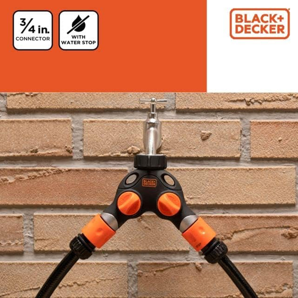 Raccordo Rubinetto Doppio Connettore 2 Vie 3/4 Pollici con Blocco Acqua Black & Decker