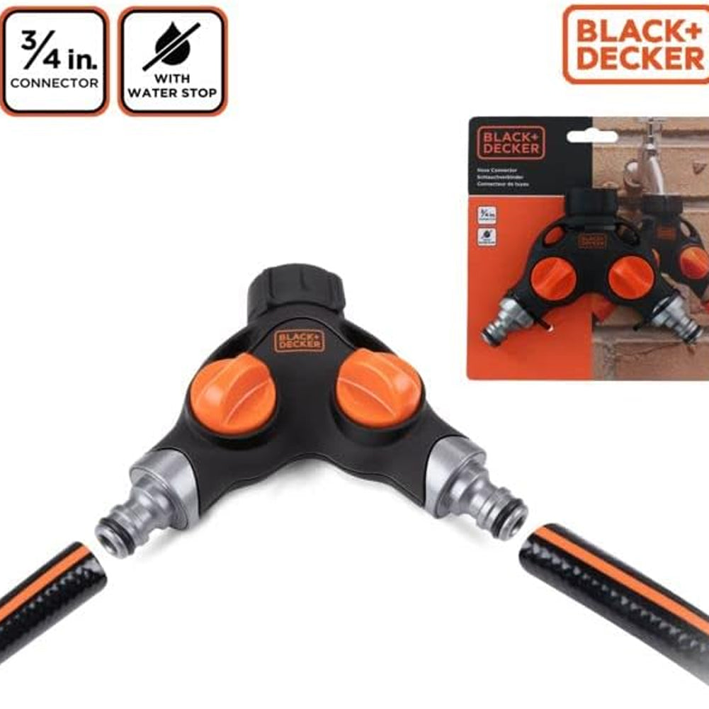 Raccordo Rubinetto Doppio Connettore 2 Vie 3/4 Pollici con Blocco Acqua Black & Decker