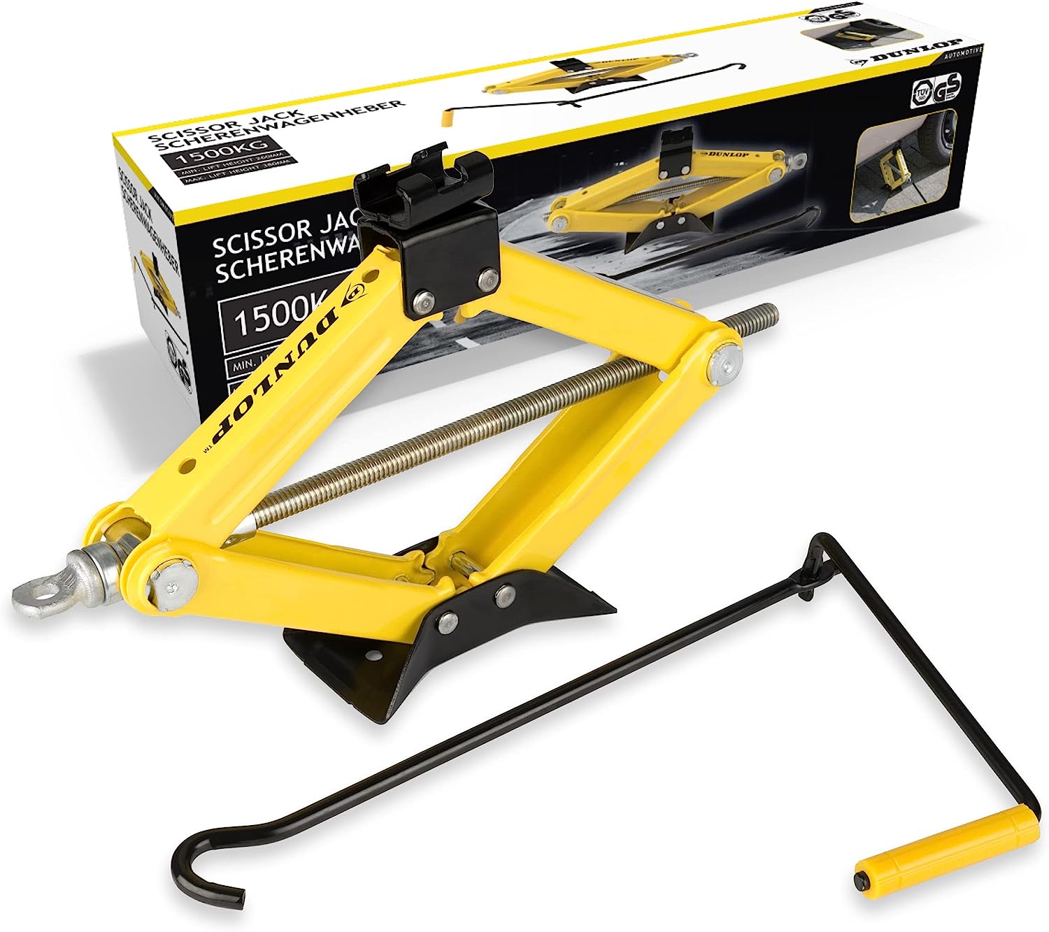 Cric sollevatore Auto Martinetto a forbice per Gomme 1500 KG SCISSOR JACK DUNLOP