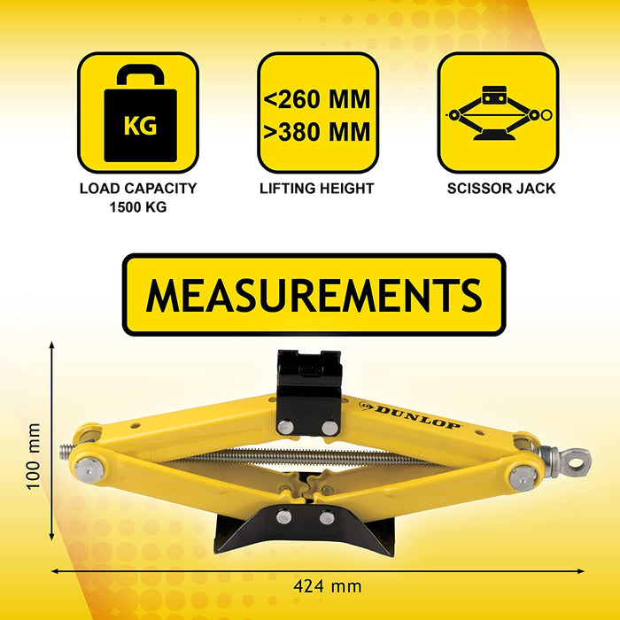 Cric sollevatore Auto Martinetto a forbice per Gomme 1500 KG SCISSOR JACK DUNLOP