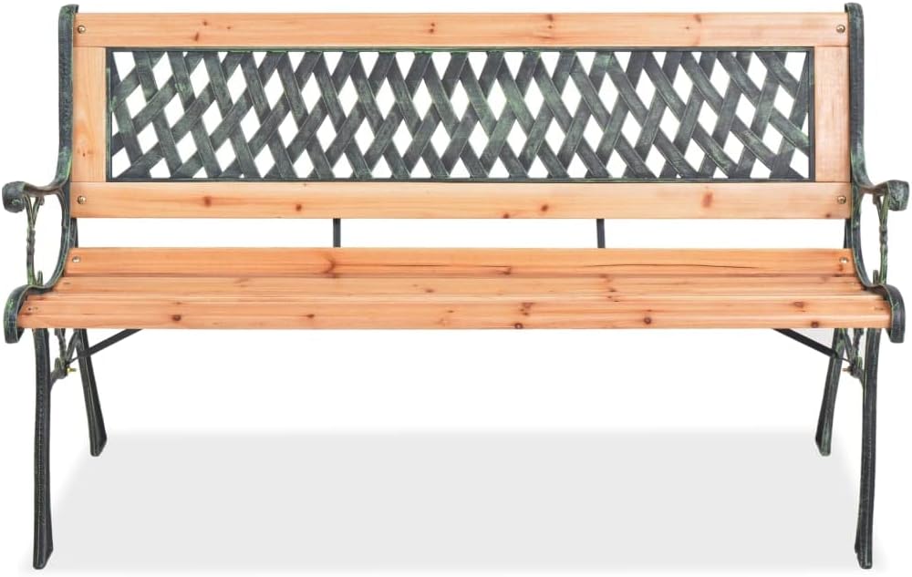 Panca da Giardino Struttura in Ferro Seduta Legno Ideale per Esterno 122x53x77cm