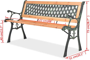 Panca da Giardino Struttura in Ferro Seduta Legno Ideale per Esterno 122x53x77cm