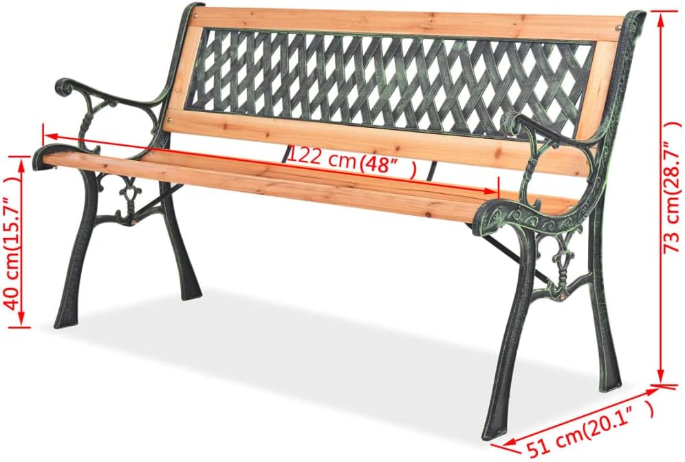 Panca da Giardino Struttura in Ferro Seduta Legno Ideale per Esterno 122x53x77cm