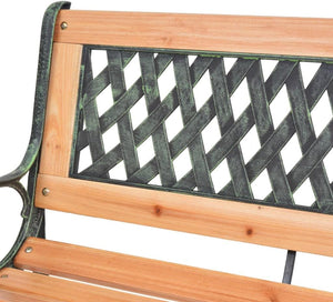 Panca da Giardino Struttura in Ferro Seduta Legno Ideale per Esterno 122x53x77cm