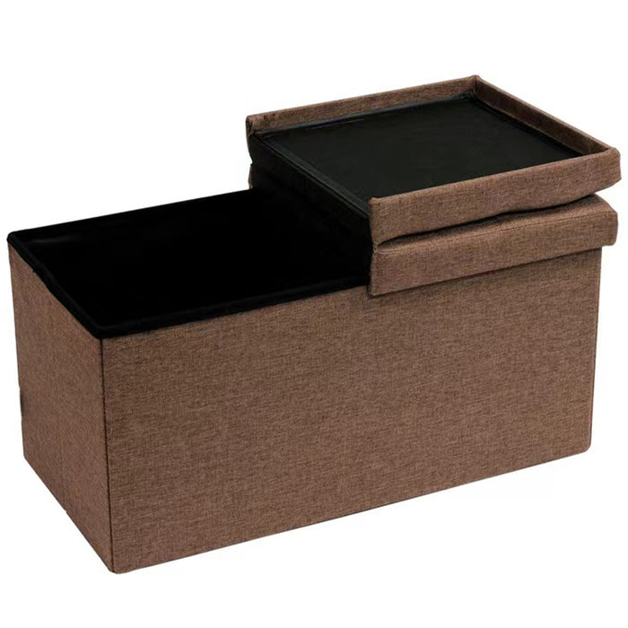 Cassapanca Pouf Contenitore Marrone Panca Sgabello Poggiapiedi Rivestimento Lino