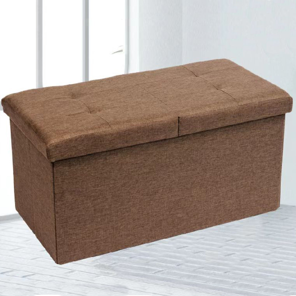 Cassapanca Pouf Contenitore Marrone Panca Sgabello Poggiapiedi Rivestimento Lino