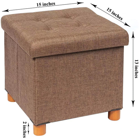 Pouf Contenitore Marrone in Lino Imbottito Poggiapiedi Sgabello Baule Versatile