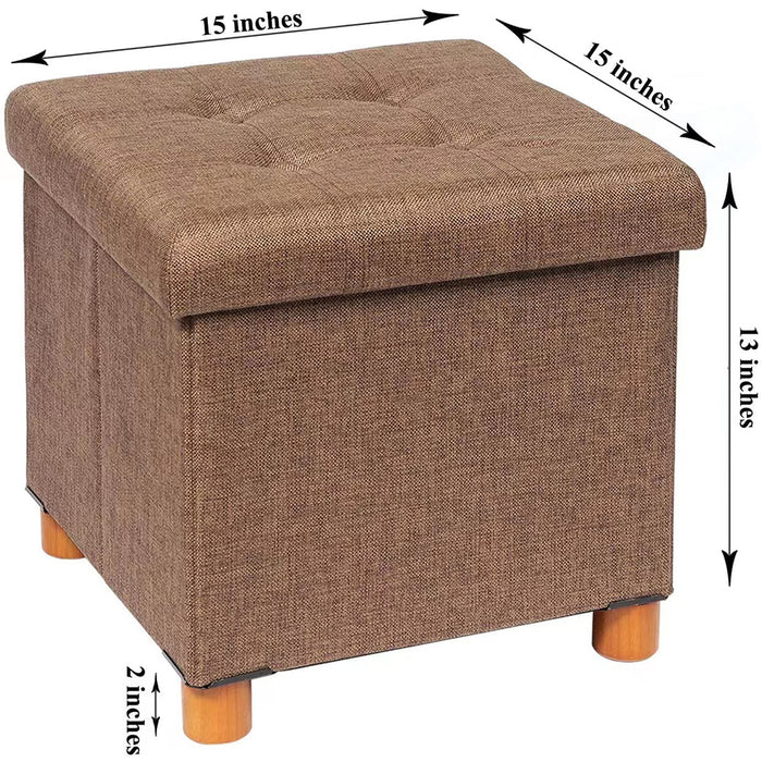 Pouf Contenitore Marrone in Lino Imbottito Poggiapiedi Sgabello Baule Versatile