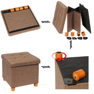 Pouf Contenitore Marrone in Lino Imbottito Poggiapiedi Sgabello Baule Versatile