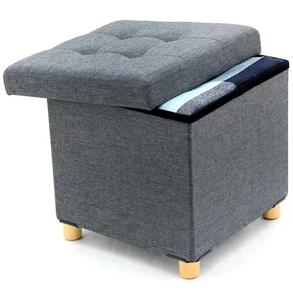 Pouf Contenitore Grigio in Lino Imbottito Poggiapiedi Sgabello Baule Versatile