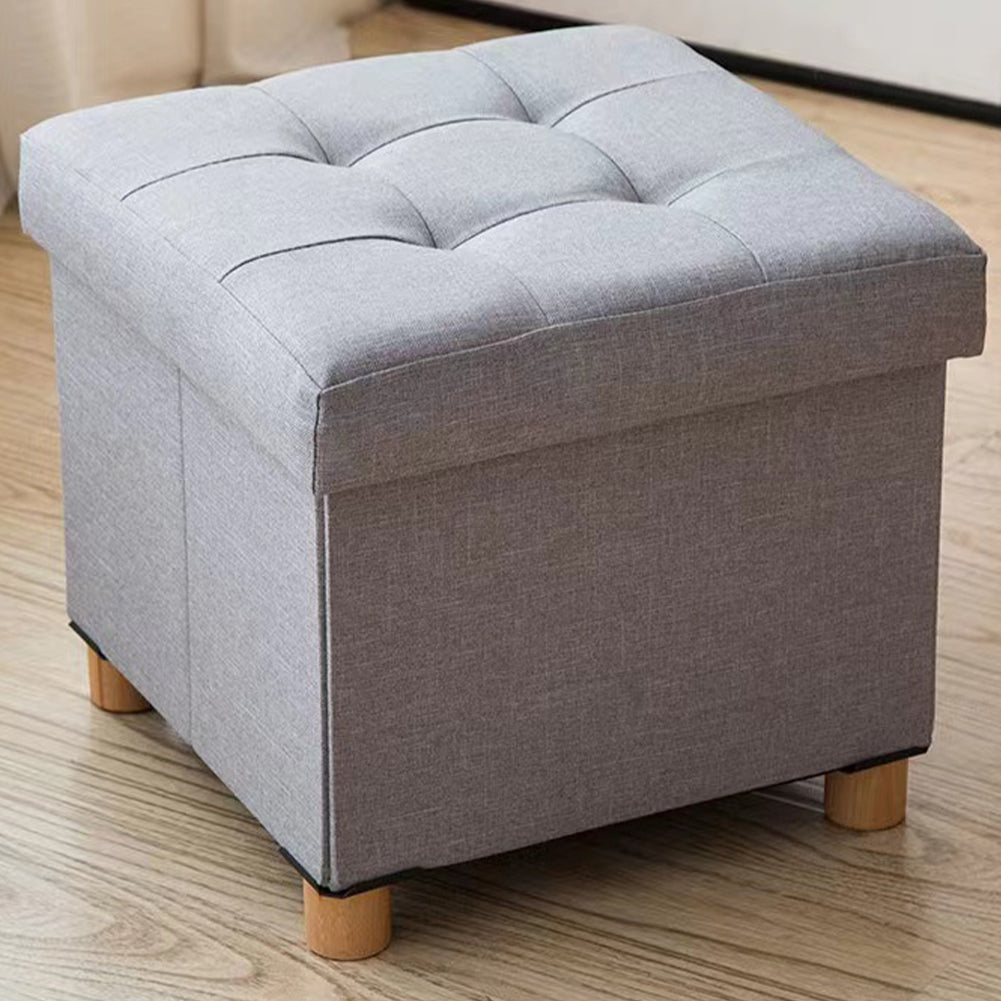 Pouf Contenitore Grigio in Lino Imbottito Poggiapiedi Sgabello Baule Versatile