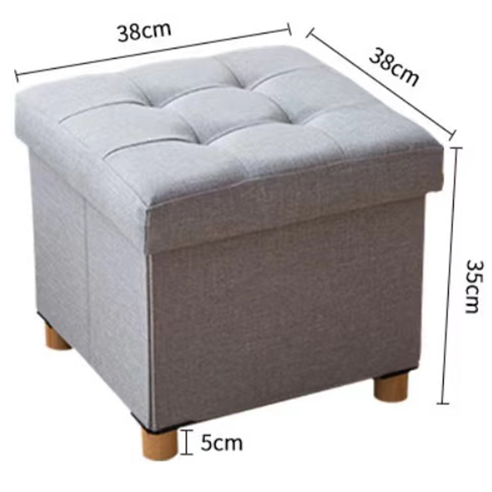 Pouf Contenitore Grigio in Lino Imbottito Poggiapiedi Sgabello Baule Versatile