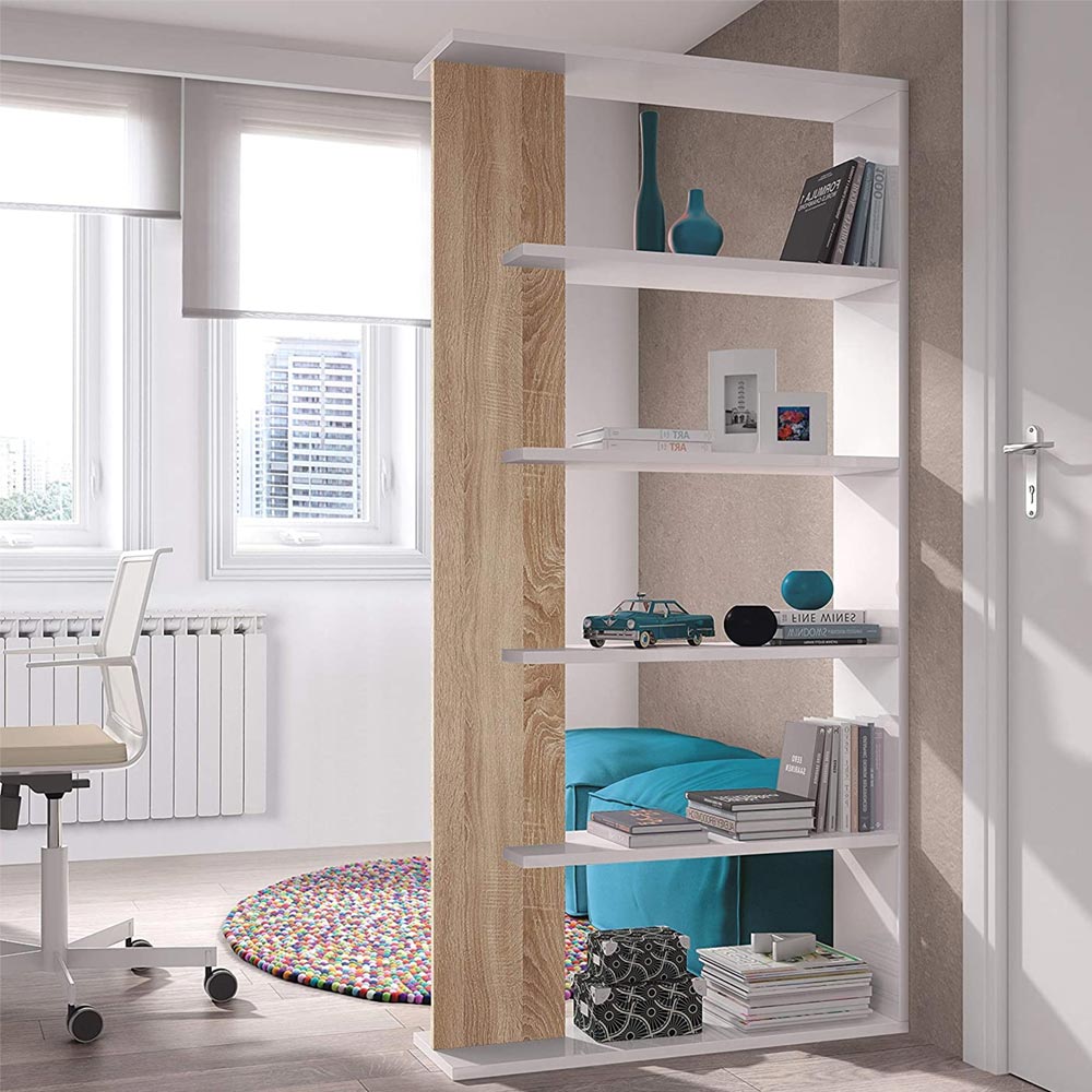 Libreria Design Moderna Scaffale 5 Ripiani 180x25x90 Casa Ufficio Bianco Rovere