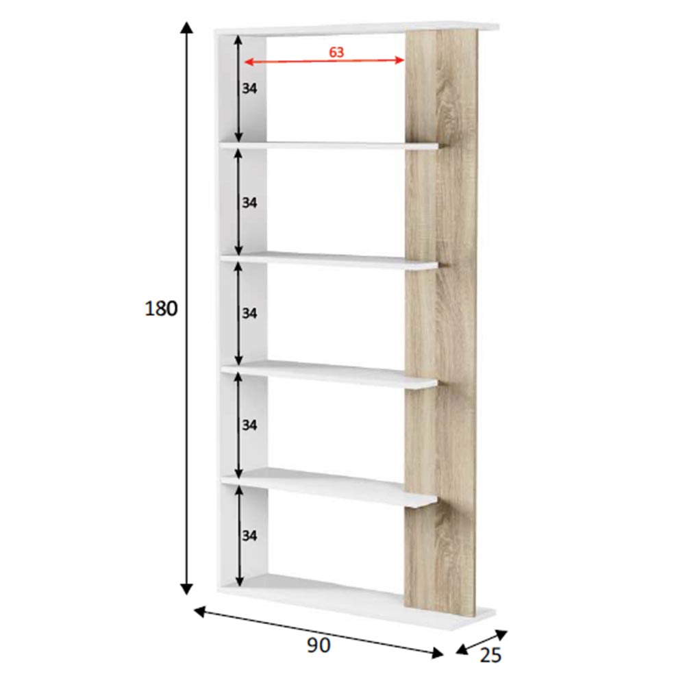 Libreria Design Moderna Scaffale 5 Ripiani 180x25x90 Casa Ufficio Bianco Rovere