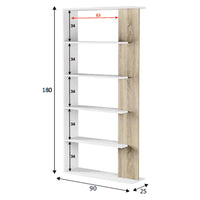 Libreria Design Moderna Scaffale 5 Ripiani 180x25x90 Casa Ufficio Bianco Rovere