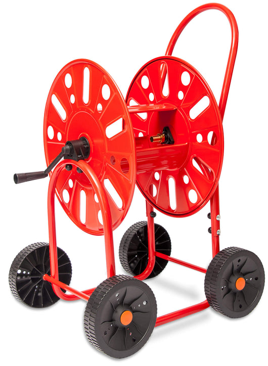 Carrello Avvolgitubo Manuale con Ruote 80 mt Tubo Ø3/4” in Acciaio Verniciato Rosso