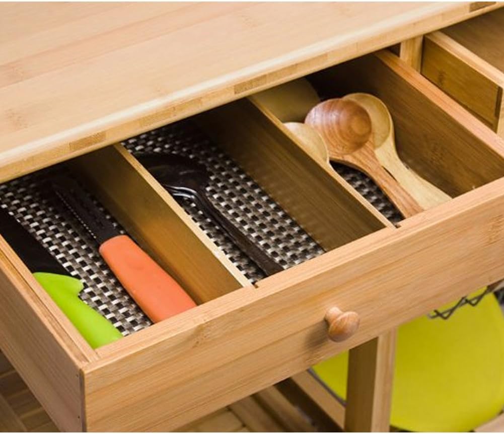 Carrello Cucina Legno Bambu 2 Cassetti Portaposate Portabottiglie 4 Scomparti