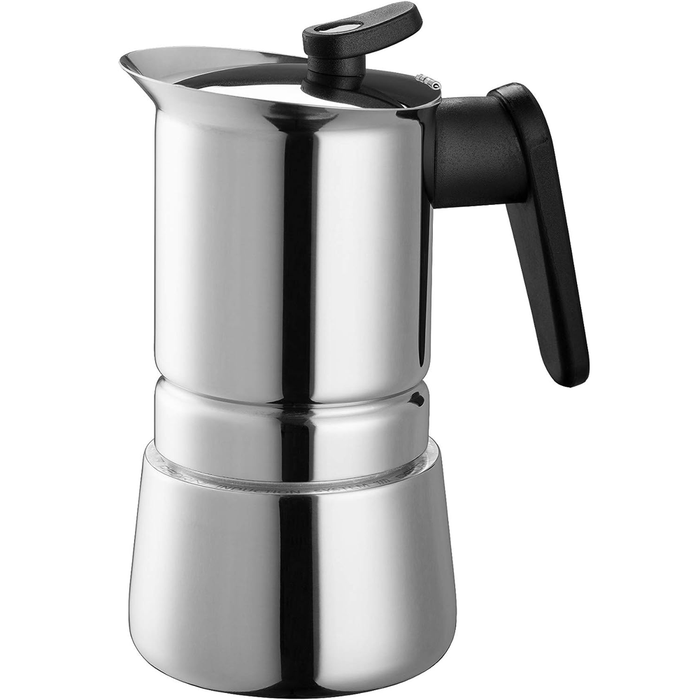 Caffettiera Moka 4 Tazze in Acciaio Inox Macchinetta Caffe per Induzione Pedrini