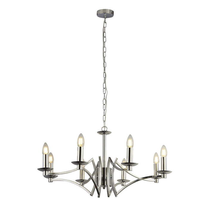 Lampadario Industrial-Nordico Ascot Acciaio Cromo 8 Luci E14