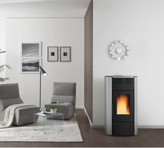 TERMOSTUFA STUFA A PELLET EXTRAFLAME ARGENTO RAFFAELLA IDRO 2.0 19 DIM. 63x62xH117 CM