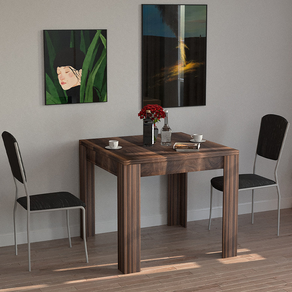 Tavolo Allungabile da Pranzo Quadrato 90x90 cm  Apertura a Libro in Legno Noce