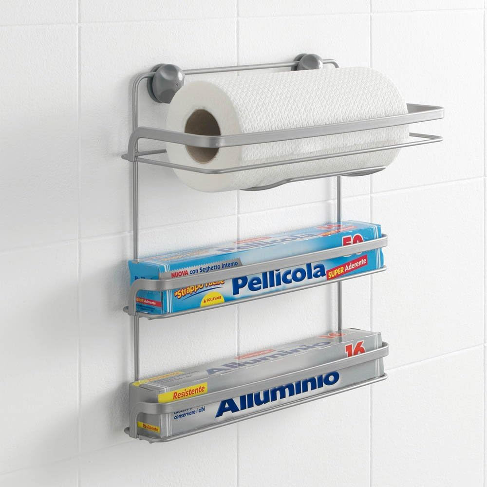 Porta Rotoli 3 Piani Eureka Metaltex Mensole da Cucina Alluminio Pellicola