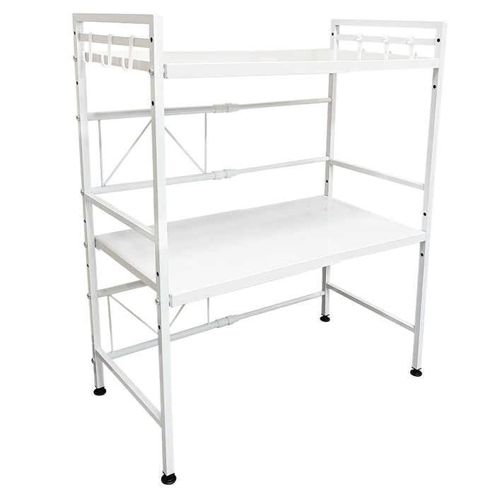 Scaffale Porta Microonde Allungabile 2 Ripiani Mensola da Cucina Metallo Bianco