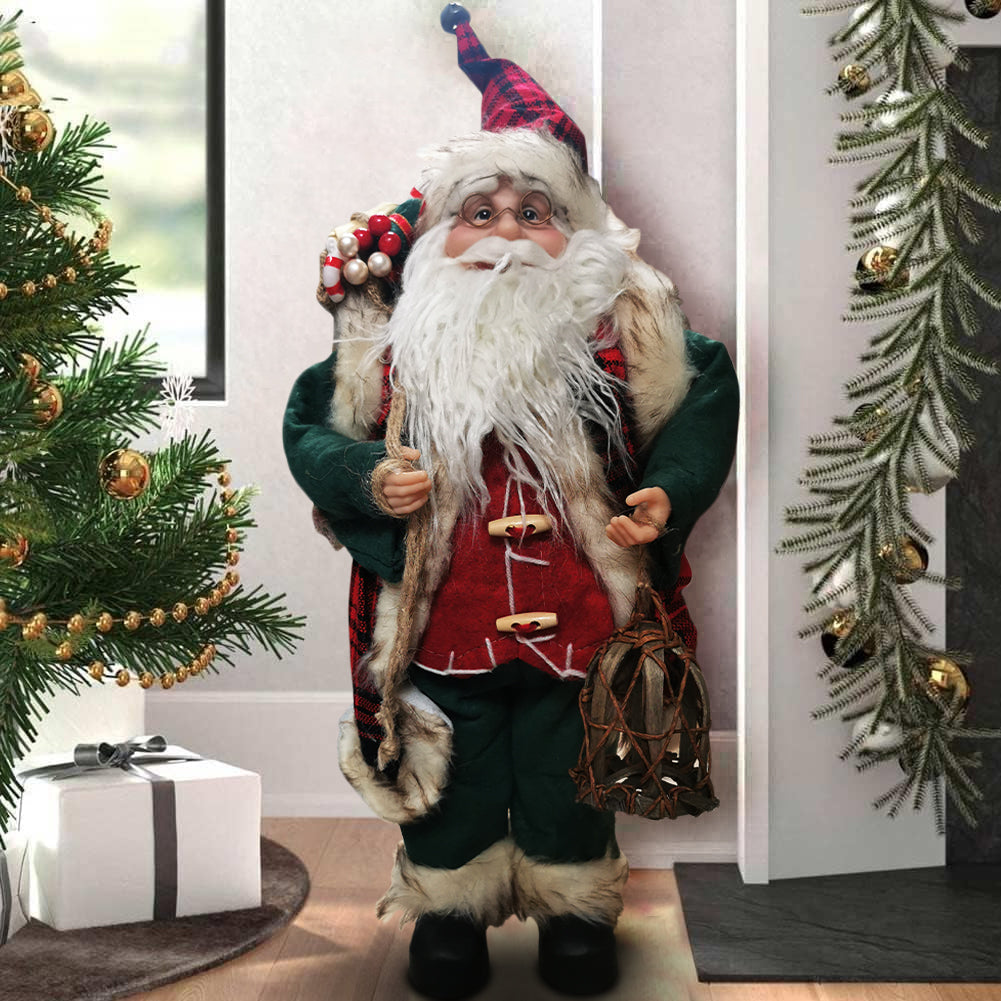 Statuina Babbo Natale Classico 40 cm Verde Rosso Addobbo Natalizio Realistico